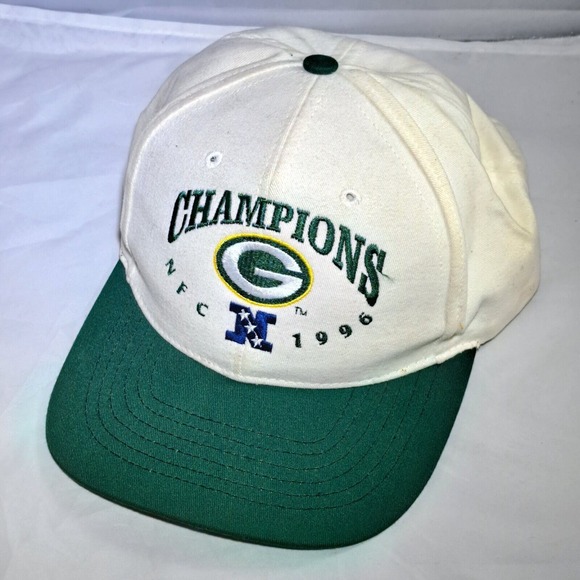 Vintage Green Bay Packers Snapback Hat 1996 NFC Champions Team NFL White - Picture 1 of 7